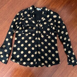 Express Portofino Black Blouse with Tan Dots